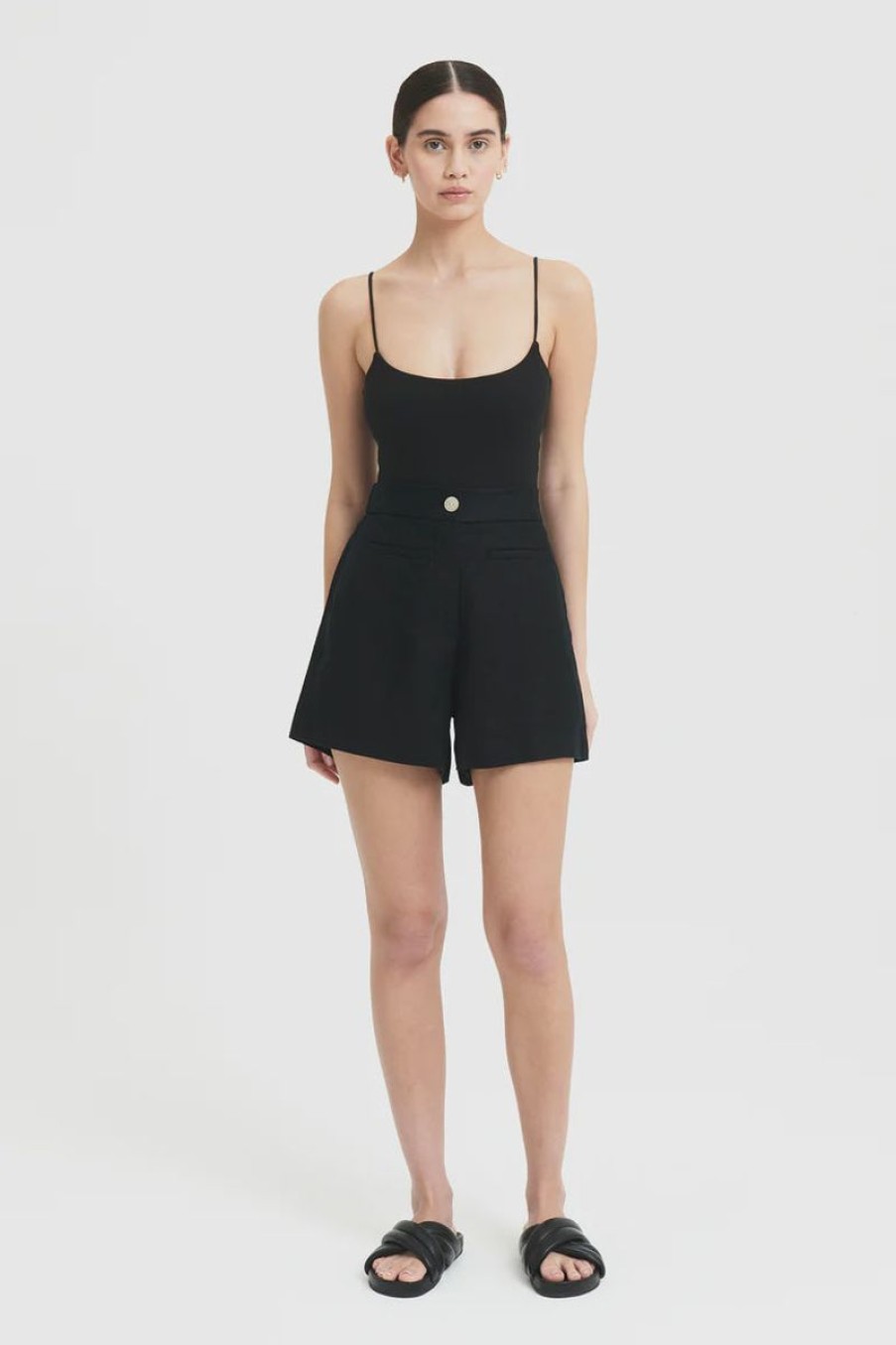 Women Nude Lucy Shorts | Sima Linen Short-Black