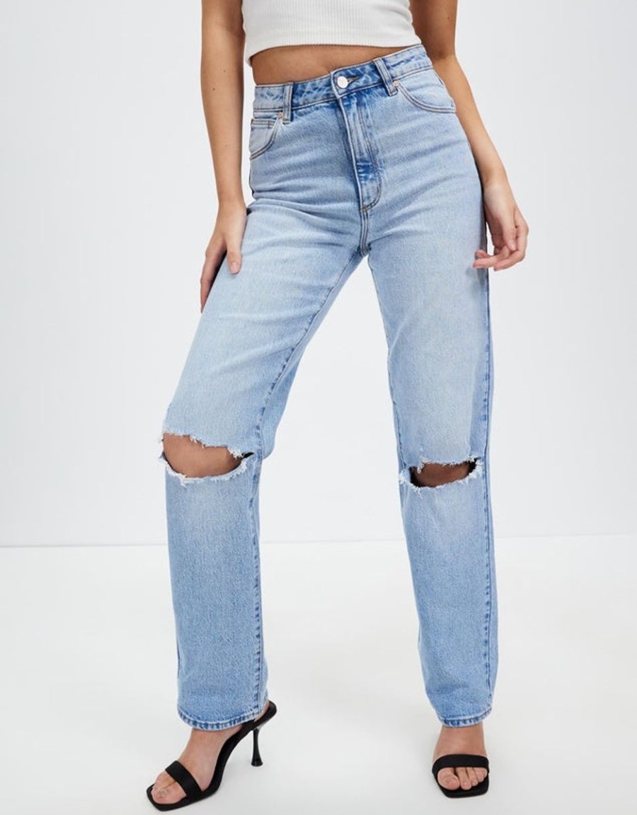 Women ABrand Jeans | Abrand 94 High Straight Jean-Juno Rip Light Vintage Blue