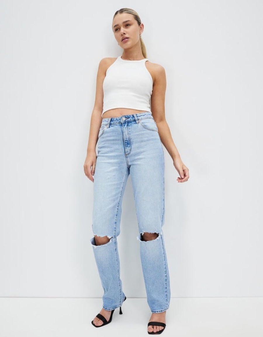 Women ABrand Jeans | Abrand 94 High Straight Jean-Juno Rip Light Vintage Blue