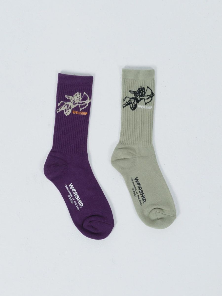 Women Worship Socks | Worship Cherub Socks Organic 2 Pack- Spearmint/Plum