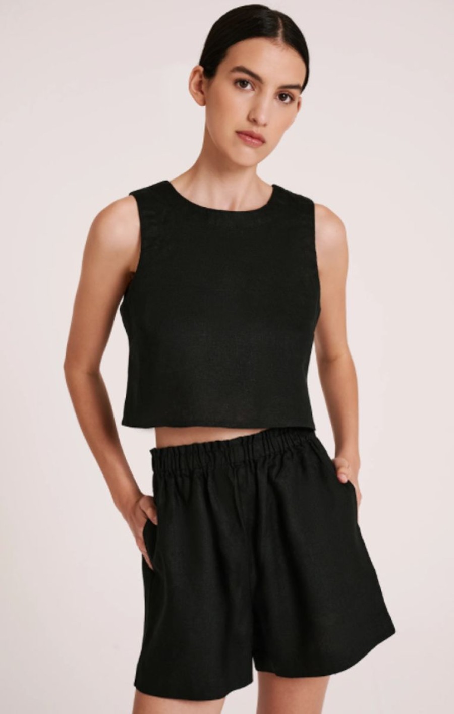 Women Nude Lucy Tops | Nude Lucy Amani Linen Top- Black