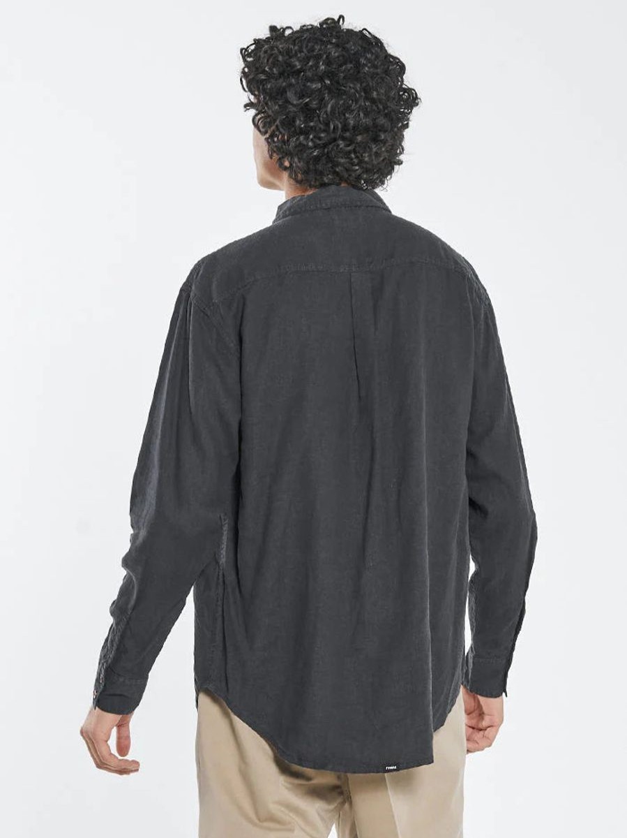 Men THRILLS Shirts | Hemp Minimal Thrills Oversized Long Sleeve Shirt-Black