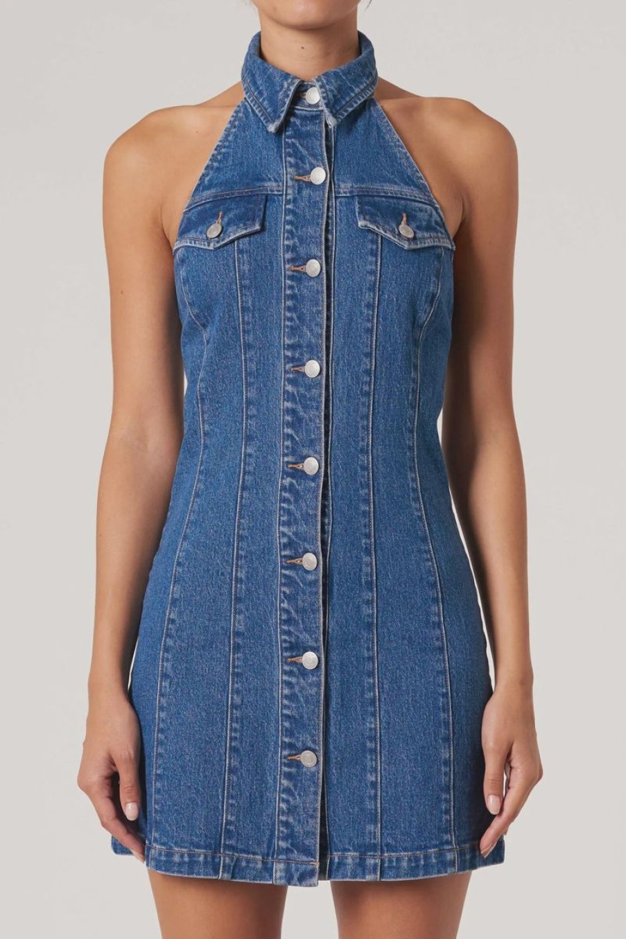 Women Neuw Denim Dresses | Neuw Denim Halter Dress-Royal Indigo