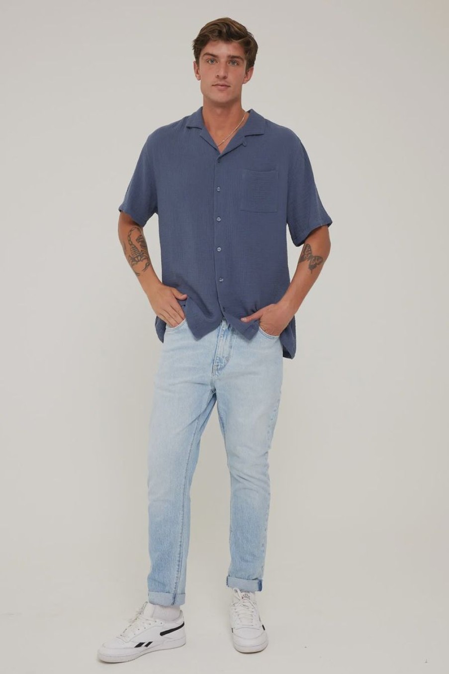 Men ABrand Jeans | Abrand A Dropped Slim Jean-Hustler Eco Light Vintage Blue