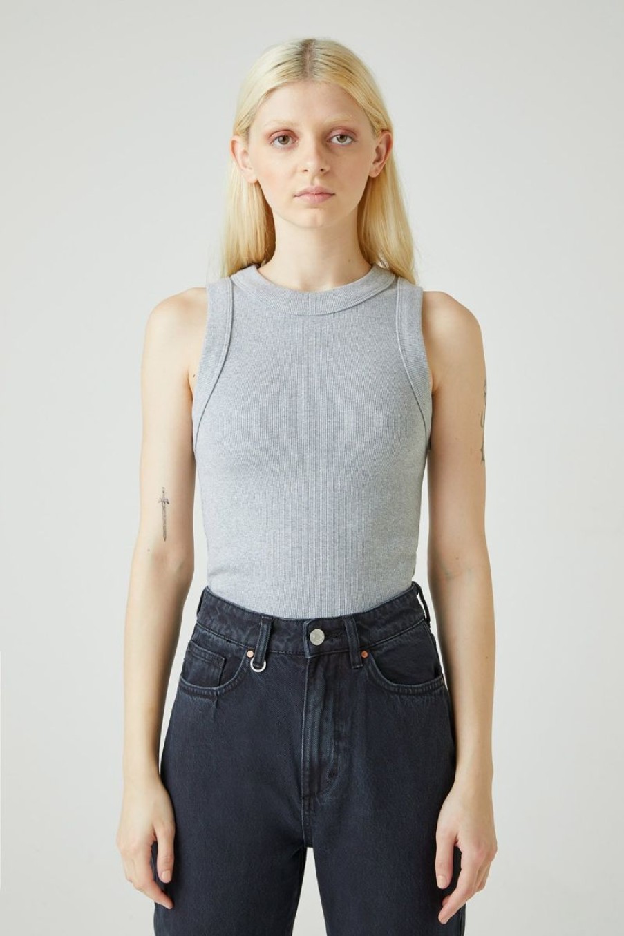 Women Neuw Denim Tops | Neuw Denim Jonesy Singlet-Grey Marle