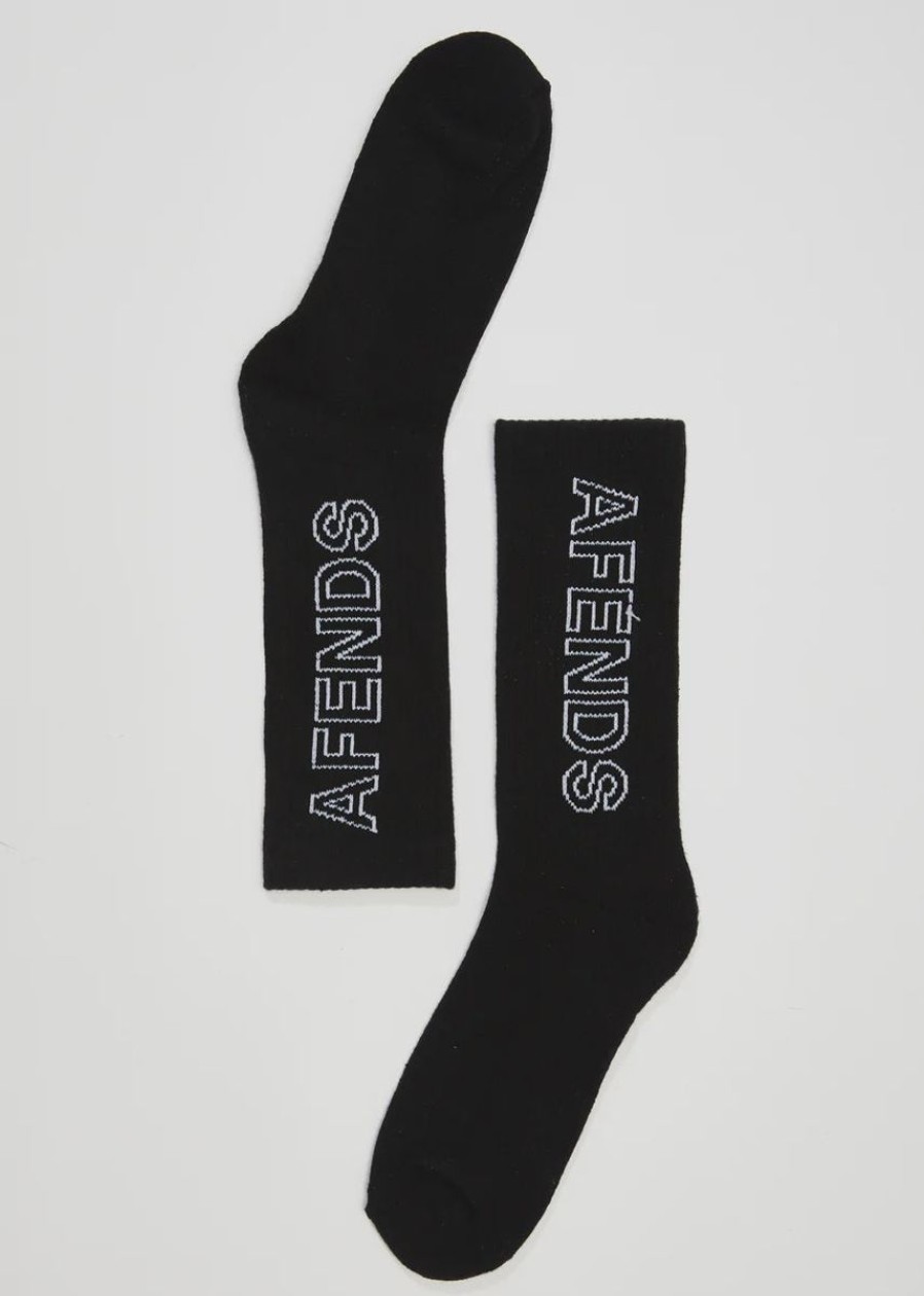 Women Afends Socks | Outline Recycled Crew Socks One Pack-Black