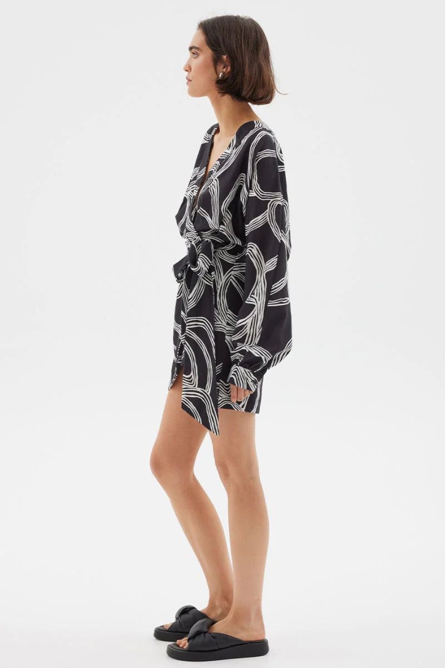 Women Sovere Dresses | Sovere Sgraffito Wrap Mini Dress- Black