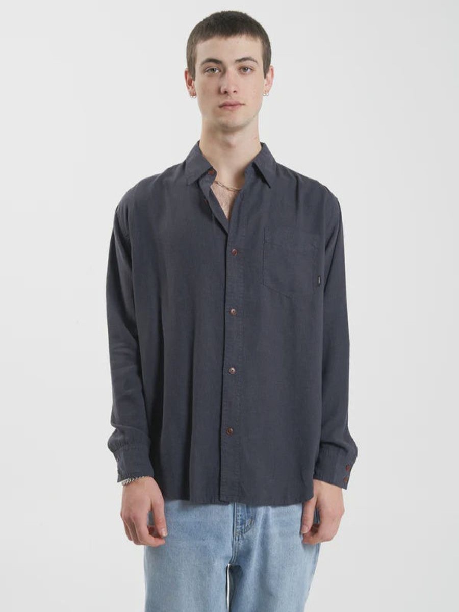 Men THRILLS Shirts | Thrills Hemp Minimal Thrills Oversize Long Sleeve Shirt-Slate