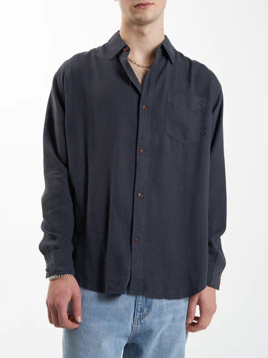 Men THRILLS Shirts | Thrills Hemp Minimal Thrills Oversize Long Sleeve Shirt-Slate