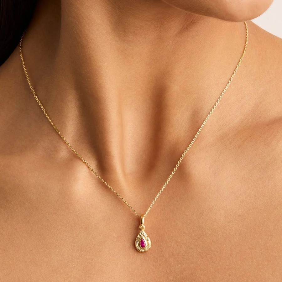 Women By Charlotte Jewellery | By Charlotte With Love Birthstone Annex Link Pendant-July/Ruby