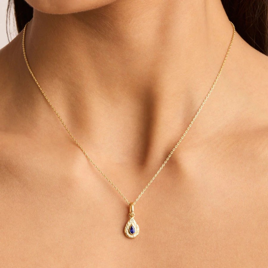 Women By Charlotte Jewellery | By Charlotte With Love Birthstone Annex Link Pendant-September/Sapphire-18K Gold Vermeil