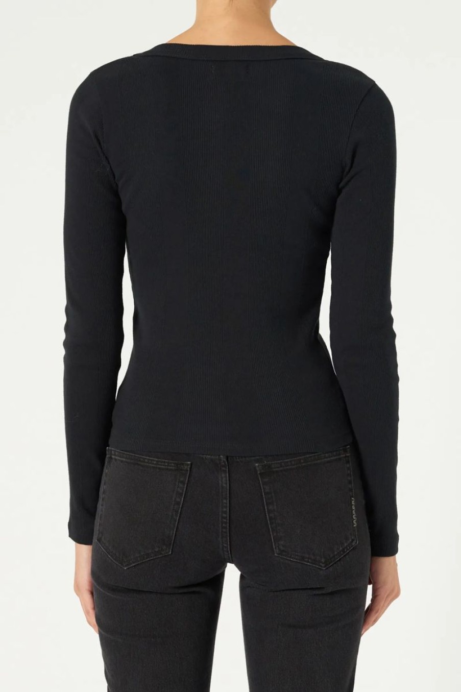 Women Neuw Denim Tops | Frenchie Henley Top-Black