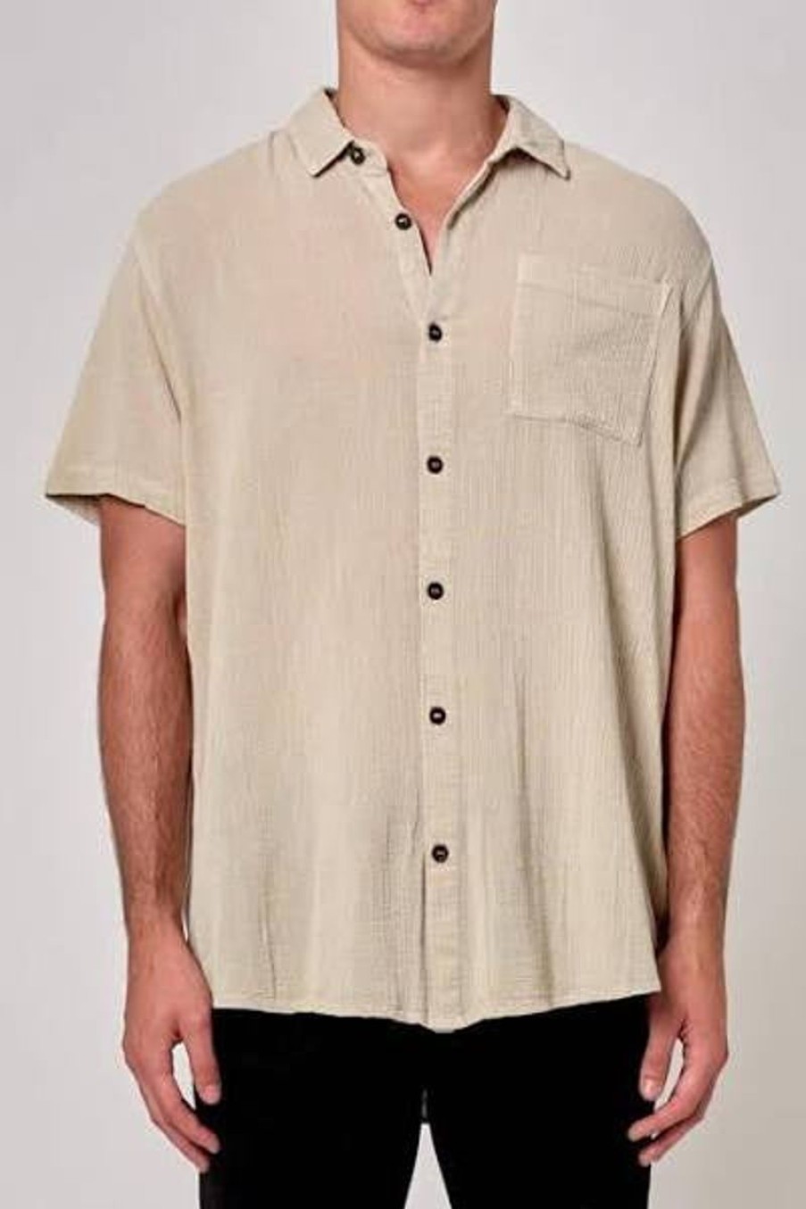 Men Rollas Shirts | Rolla'S Bon Crepe Short Sleeve Shirt-Natural