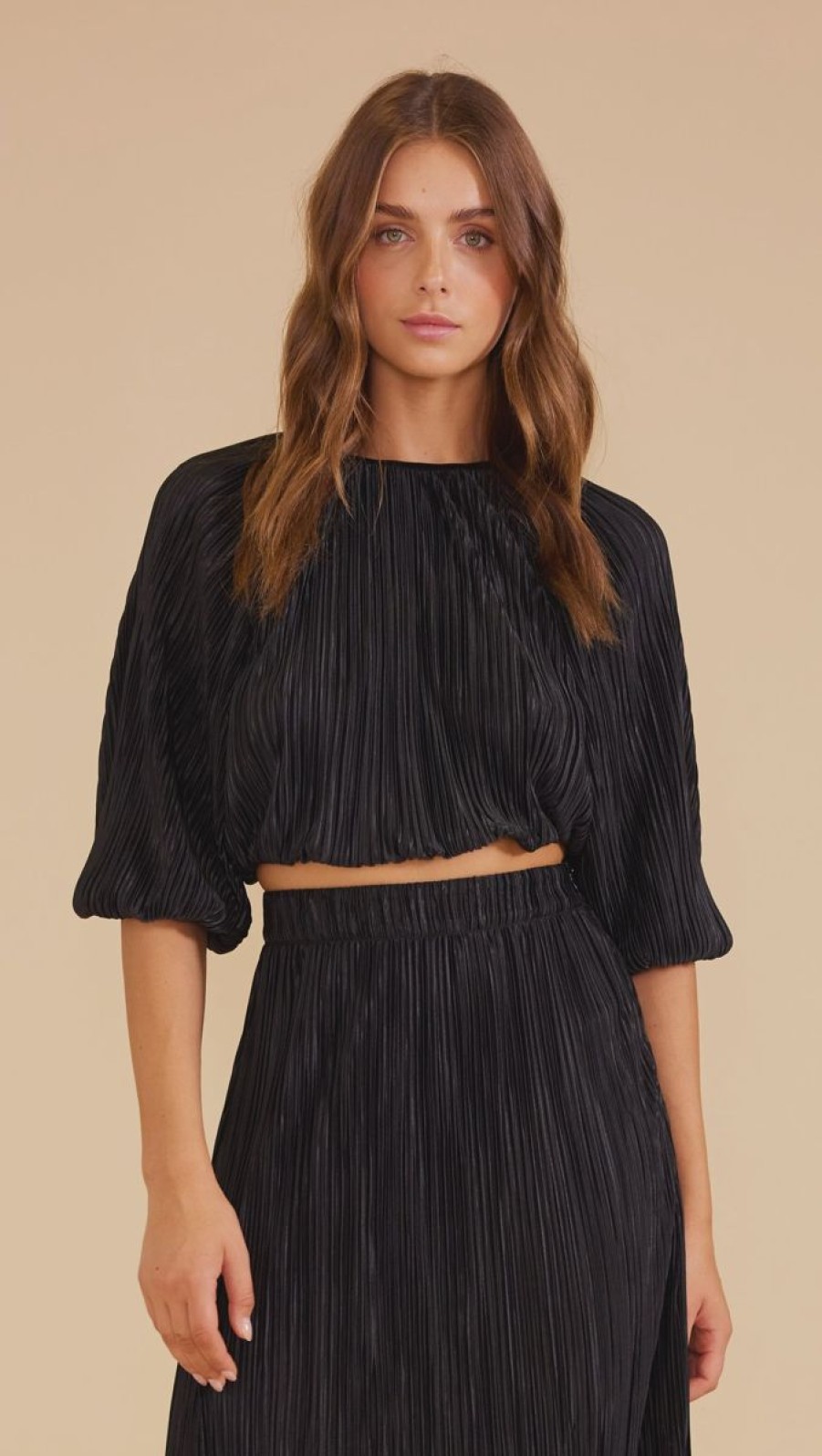 Women Mink Pink Tops | Minkpink Livia Plisse Crop Top-Black