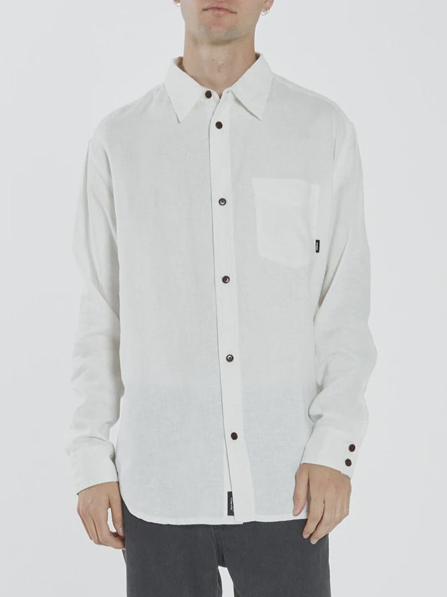 Men THRILLS Shirts | Hemp Minimal Thrills Oversized Long Sleeve Shirt- Dirty White