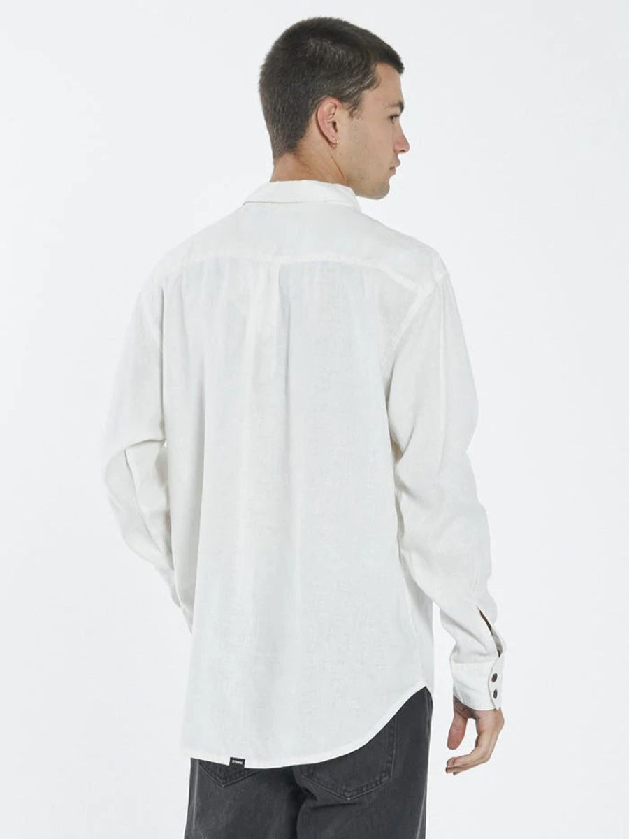 Men THRILLS Shirts | Hemp Minimal Thrills Oversized Long Sleeve Shirt- Dirty White