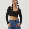 Women Afends Tops | Afends Milla Hemp Ribbed Long Sleeve Cropped Top-Black