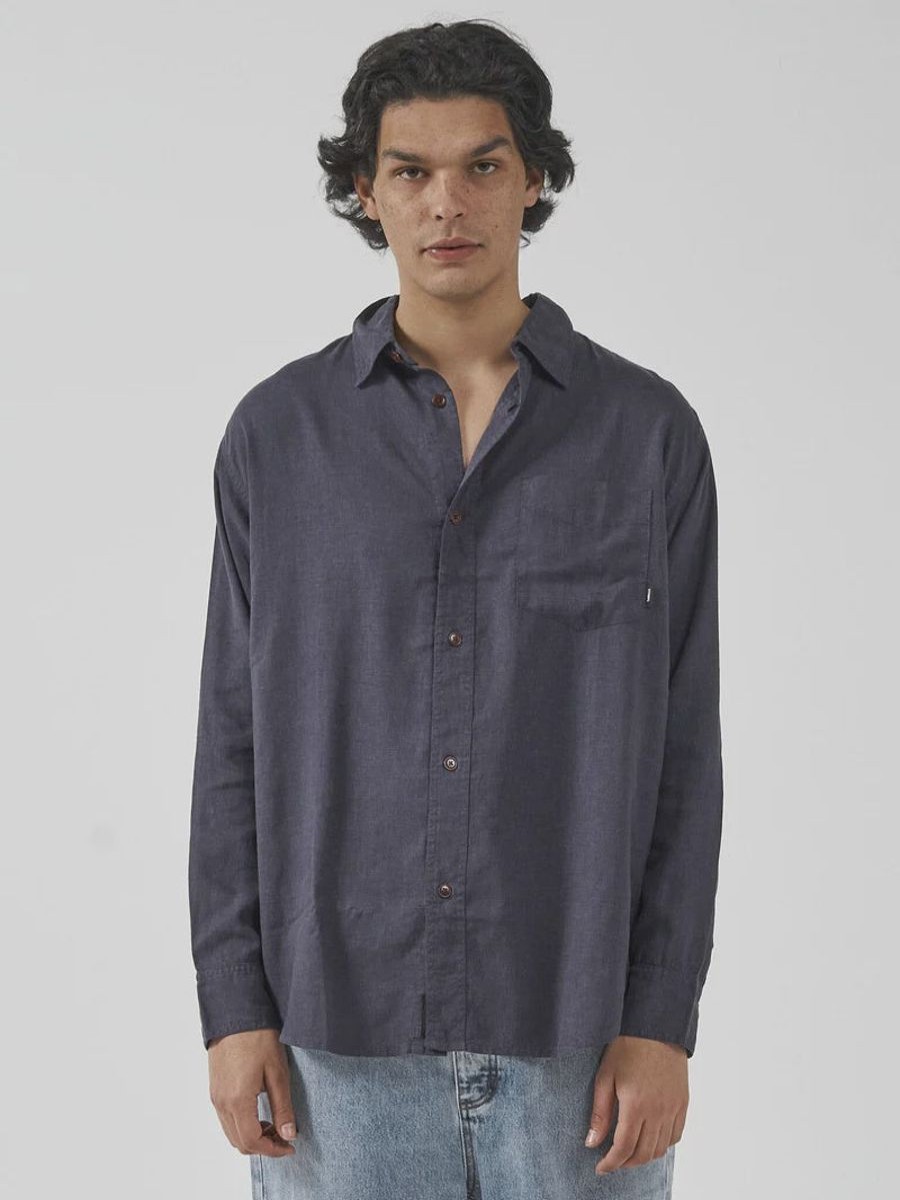 Men THRILLS Shirts | Hemp Minimal Thrills Oversize Long Sleeve Shirt-Marine Blue