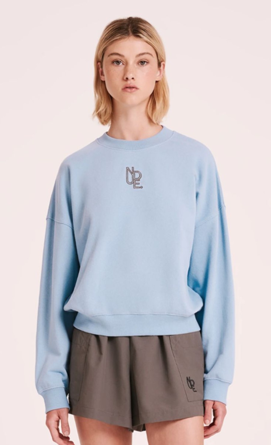 Women Nude Lucy Jumpers | Nude Lucy Peyton Emblem Sweat- Sky